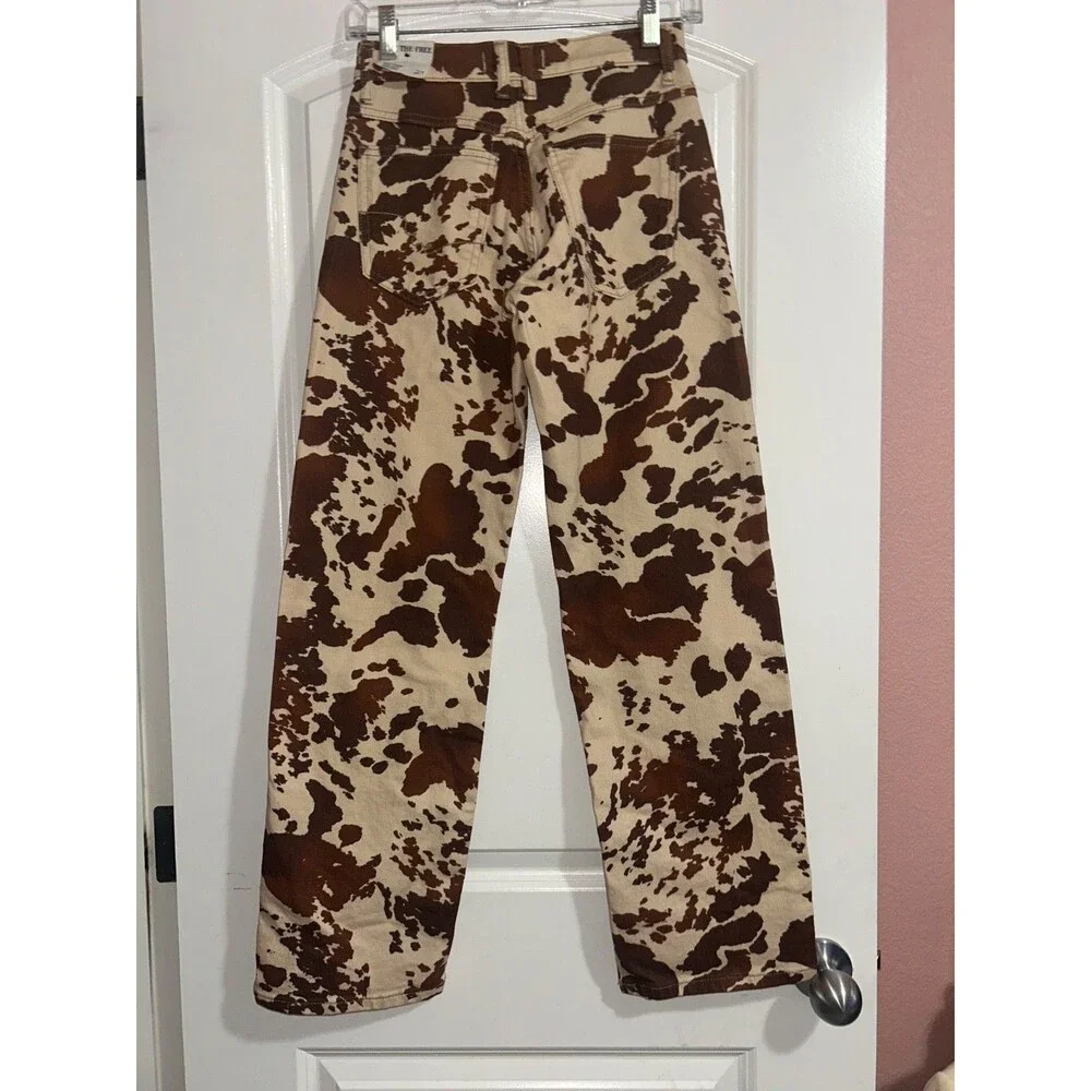 Free People We The Free Women’s Risk Taker Animal Cow Print Jeans size 24 NWT